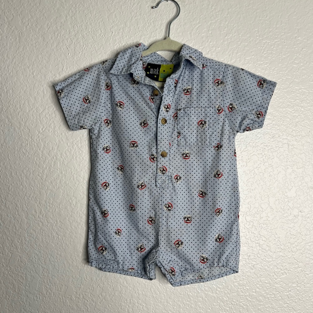 Mick Mack Button Down Bulldog Baby Boy Romper Size 12 Months